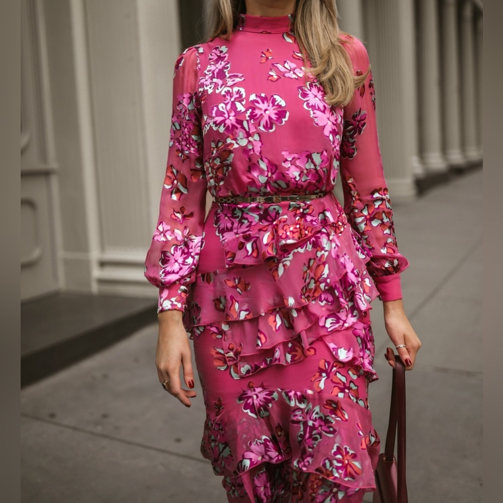Saloni floral print midi length dress size US 6